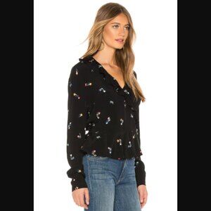 Revolve x Rails Simone Floral Wrap Blouse Top Black Kyoto Floral Retail $158.00